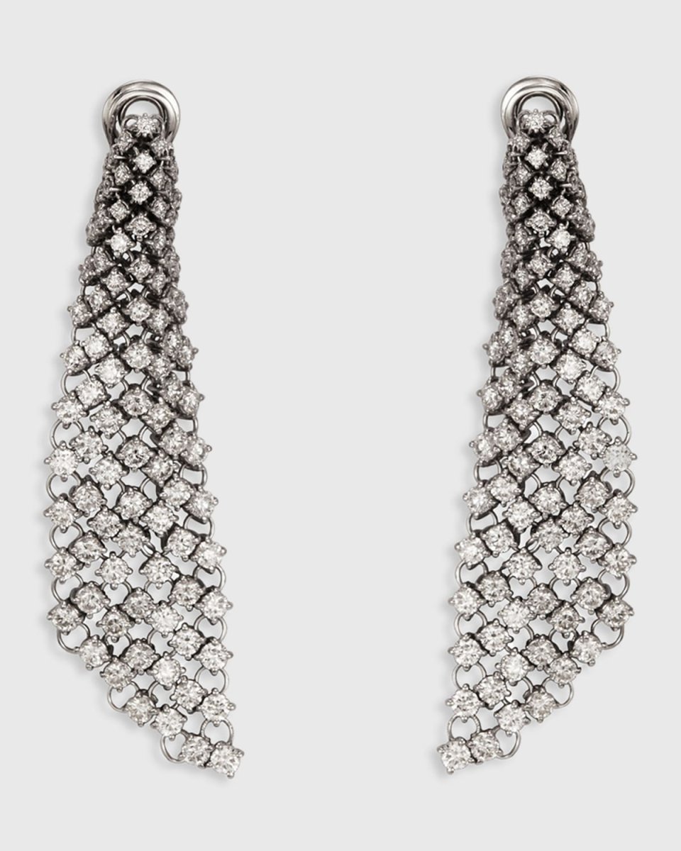 Couture 18k White Gold Diamond Mesh Drop Earrings